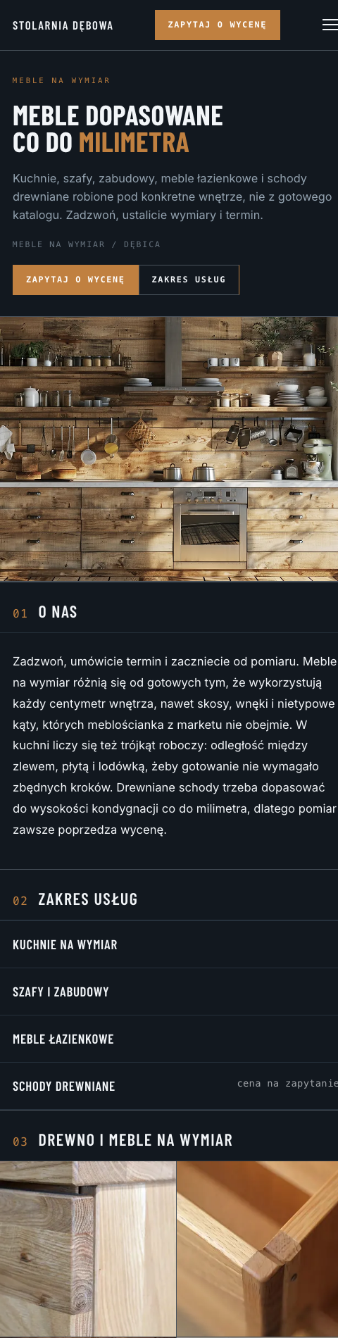 Podgląd przykładowej strony dla stolarni