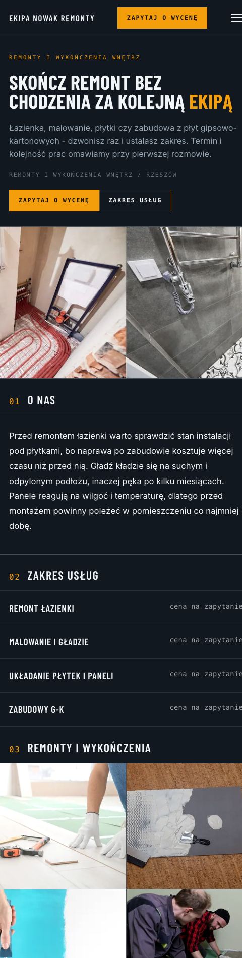 Podgląd przykładowej strony dla firmy remontowej