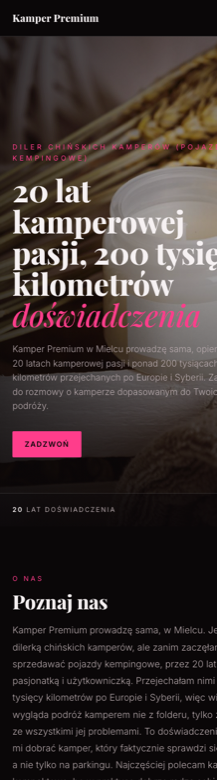 Strona dilera kamperów, widok mobilny