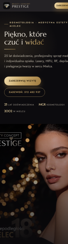 Strona salonu Prestige w Mielcu, widok mobilny